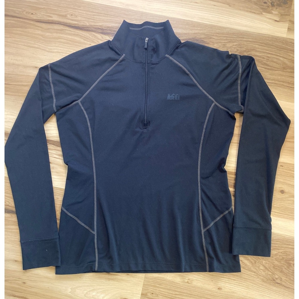 REI Co-op Mens Black Quarter Zip Base Layer Long Sleeve‎ Top Size Large
